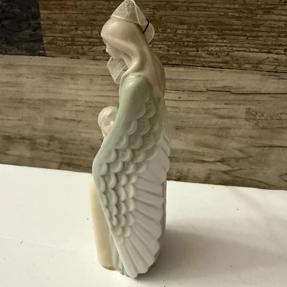 Hallmark 2002 Porcelain Angel with Child Christmas Ornament Vintage Green Cream